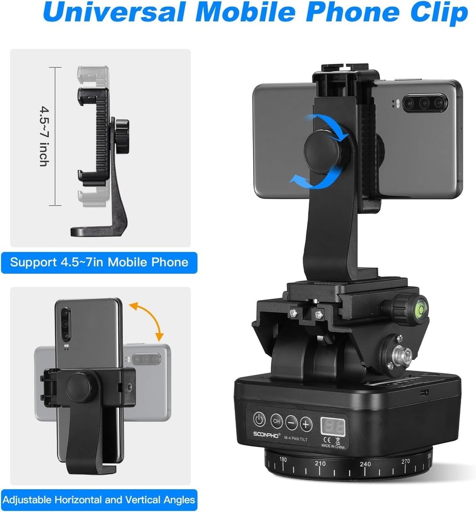 M4 Motorized Rotating Panoramic Tripod Head, Remote Control 360° Pan Tilt Hea...