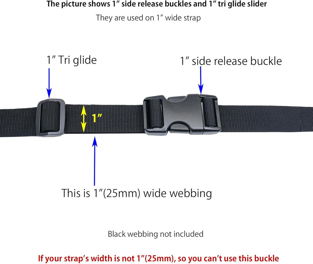 Heavy Duty Side Release Buckles with Plastic Tri Glide Slides