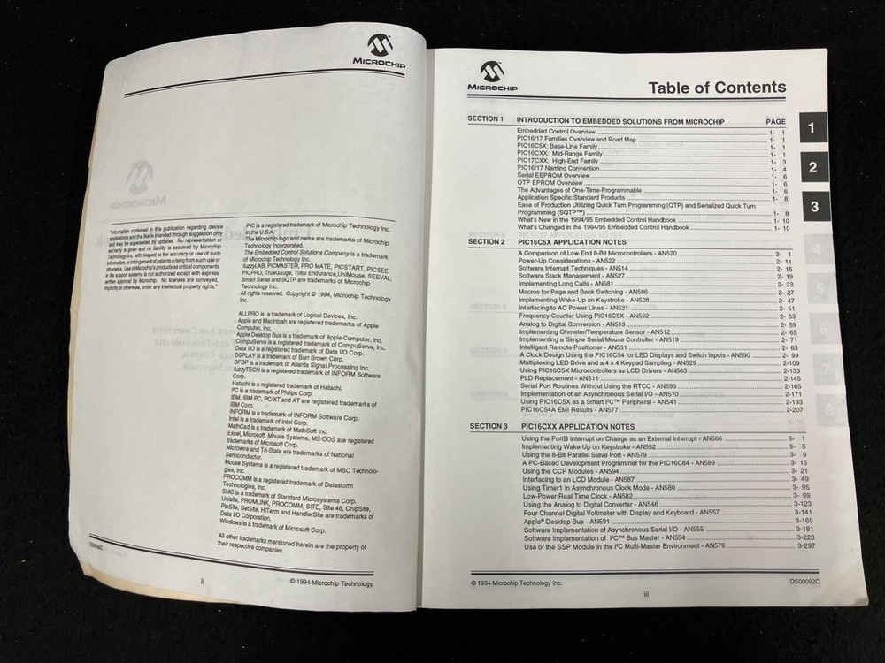 MICROCHIP TECHNOLOGY DATA BOOK - EMBEDDED CONTROL PIC MICROCONTROLLERS - 1994/95