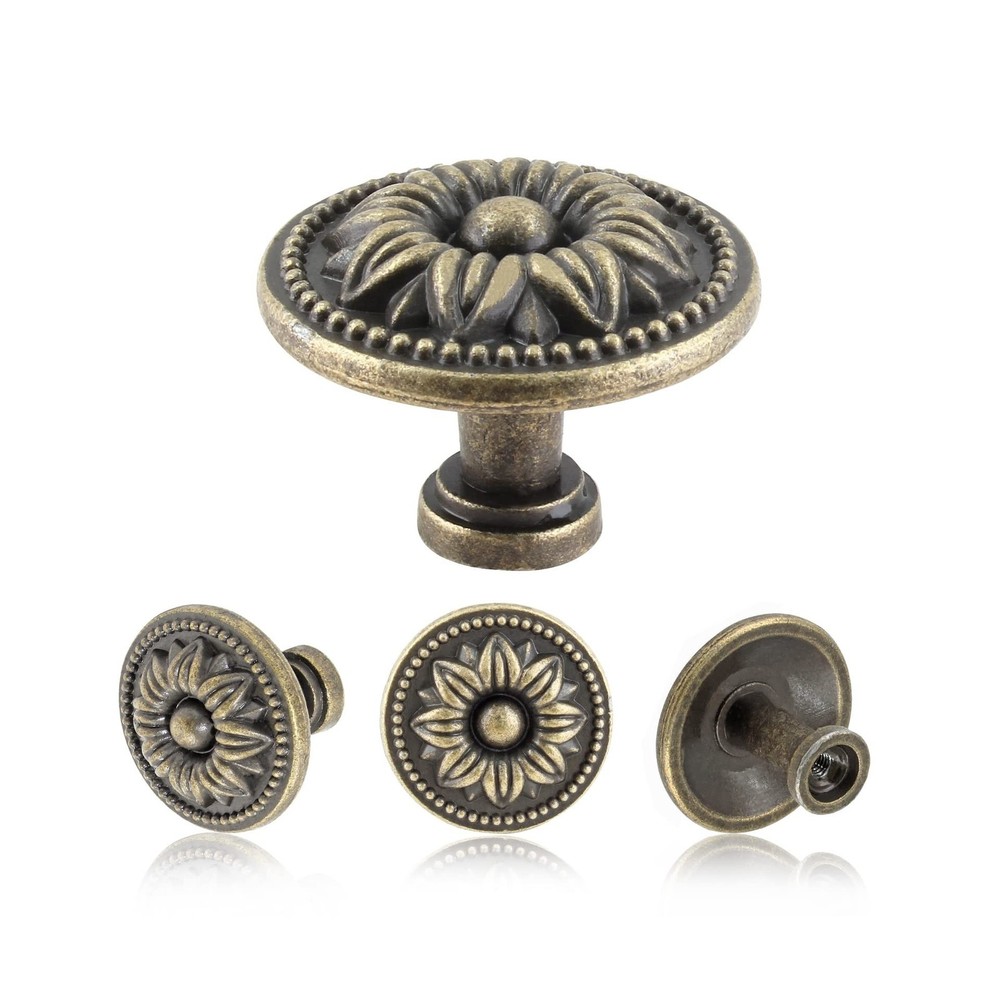 Antique Cabinet Knobs, Metal Round Bronze Knobs, Vintage Dresser Knobs, Singl...