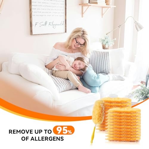 Duster Refills Bulk Compatible with Swiffer Dusters 20 PCS (360°)+Handle Yellow