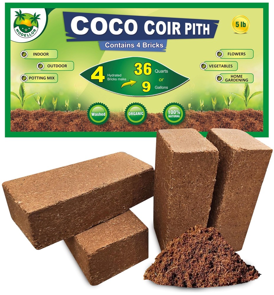 4 Bricks 5 lb Premium Super Washed Coco Coir, Yields 9 gallons, Seed Starter,...