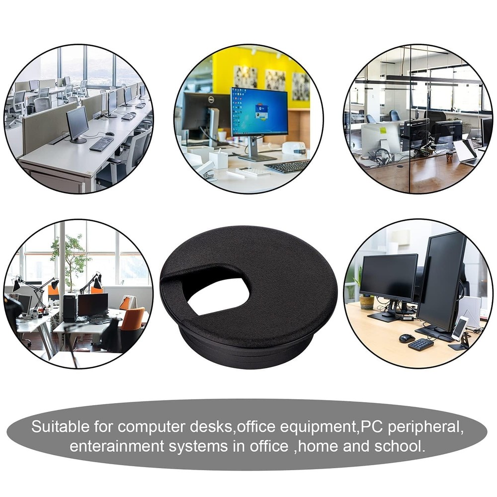 10 Pack Round Plastic Desk Grommets, Black Wire Organizer Caps, PC Computer P...