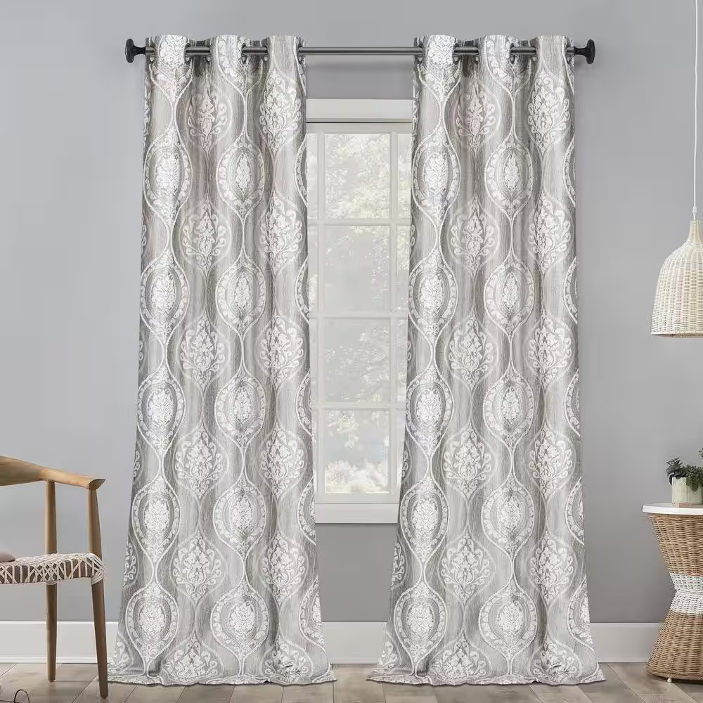 Monaco 76" X 96" 3D Medallion Grommet Panel Pair in Silver