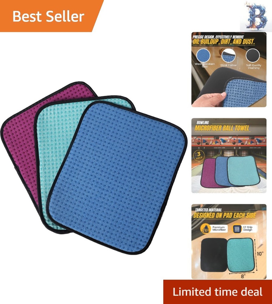 3-Pack  Microfiber Bowling Ball Towels - 10"x8" for Optimal Grip