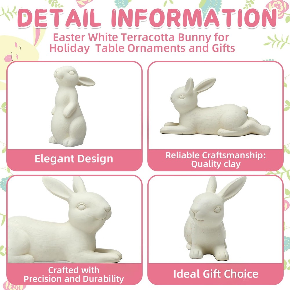 2 Pcs Easter Terracotta Bunny Figurines Decorations Rustic Rabbit Standing Bu...