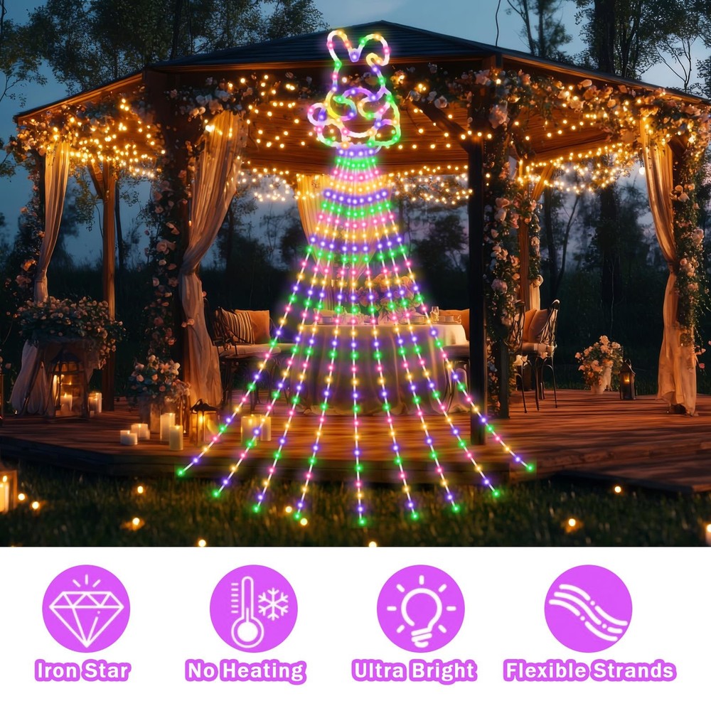 Huquary 12 ft Easter Bunny Waterfall String Lights with 305 LED Multicolor