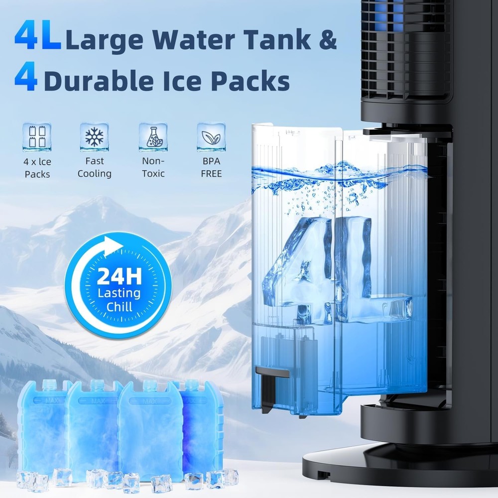 44-Inch Windowless Portable Air Conditioner Evaporative Cooler 3 Modes 3Speed...