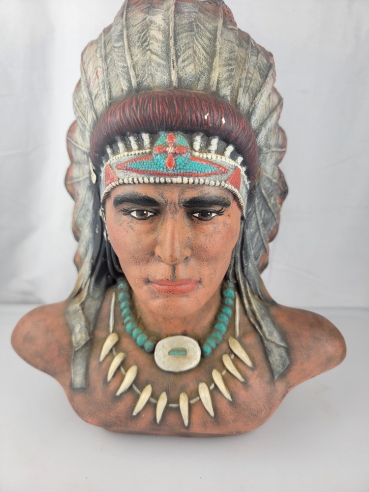 12" Native American Chief Warrior  Head Bust Ceramic
