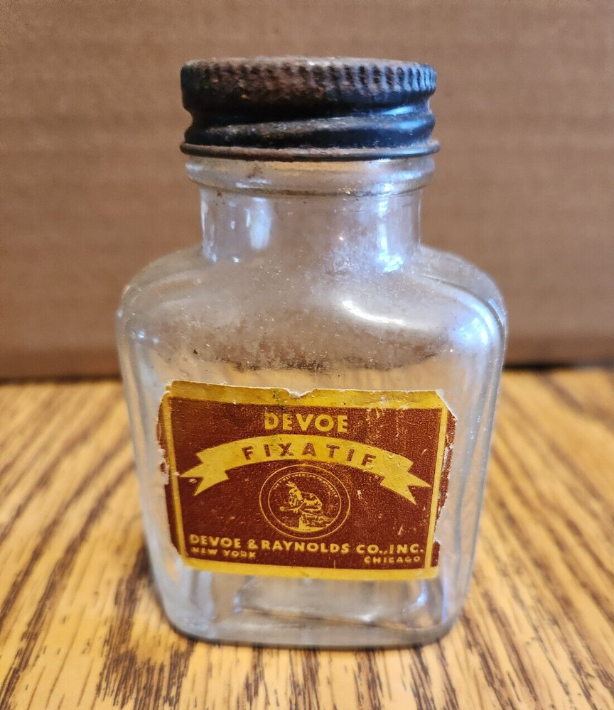 Vintage Devoe Fixatif Varnish or Oil Bottle Empty