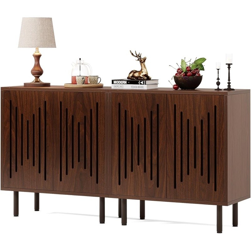 Set of 2 Sideboard Buffet Cabinet Accent Storage 59" Adjustable Shelves