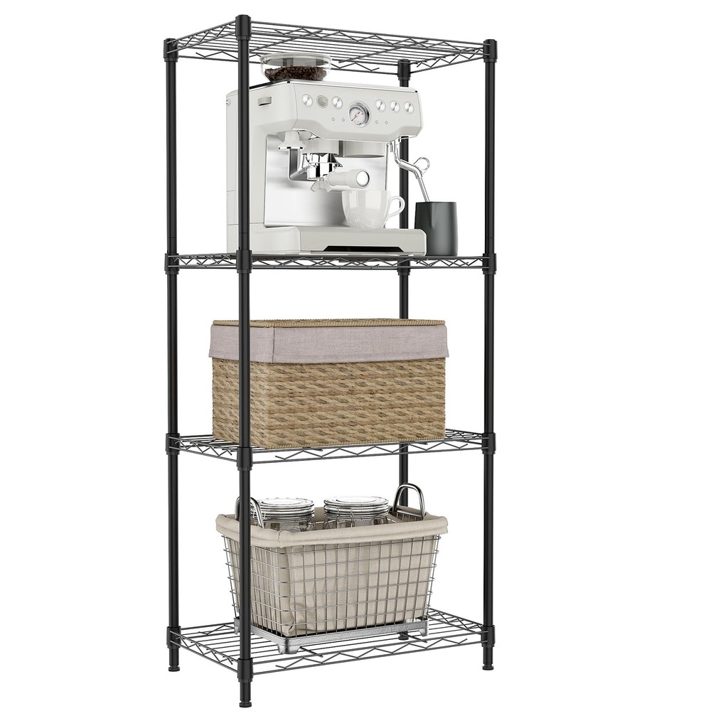 4 Tier Metal Wire Shelf Unit, Black Storage Rack Organizer for Kitchen, Bedro...