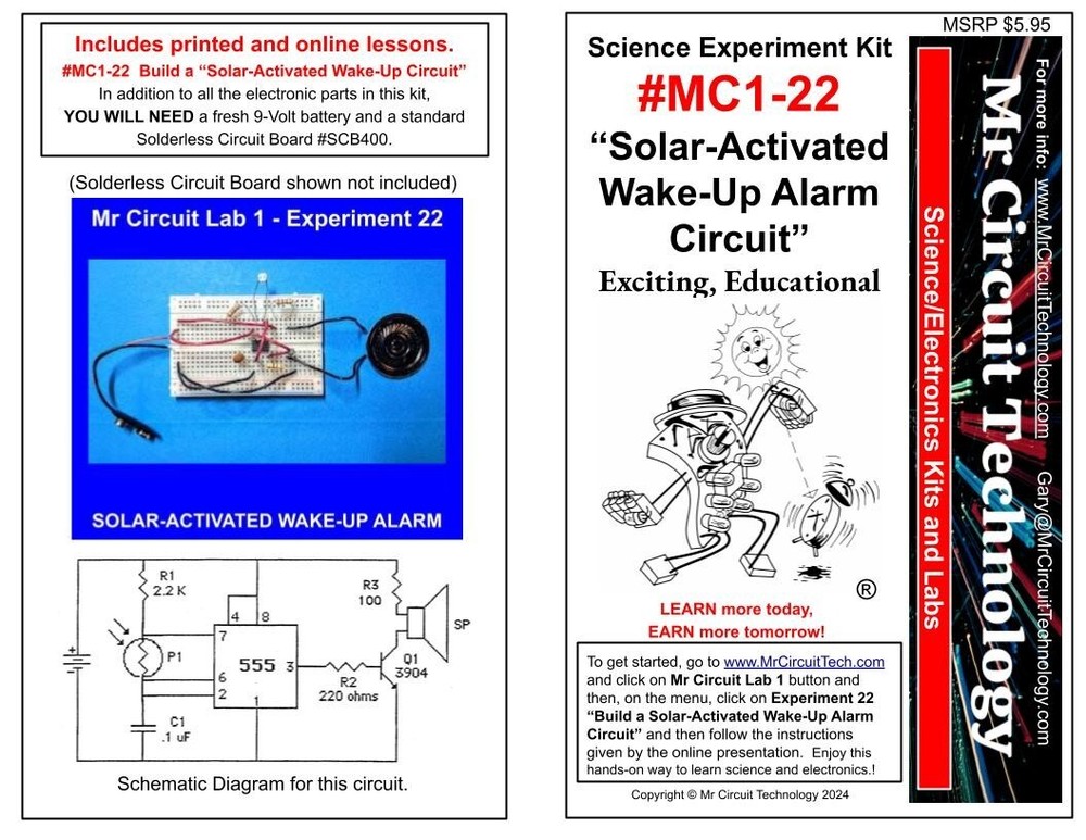 MC1-22 ** Mr Circuit Science ** Experiment Kit  -SOLAR-ACTIVATED WAKE-UP ALARM