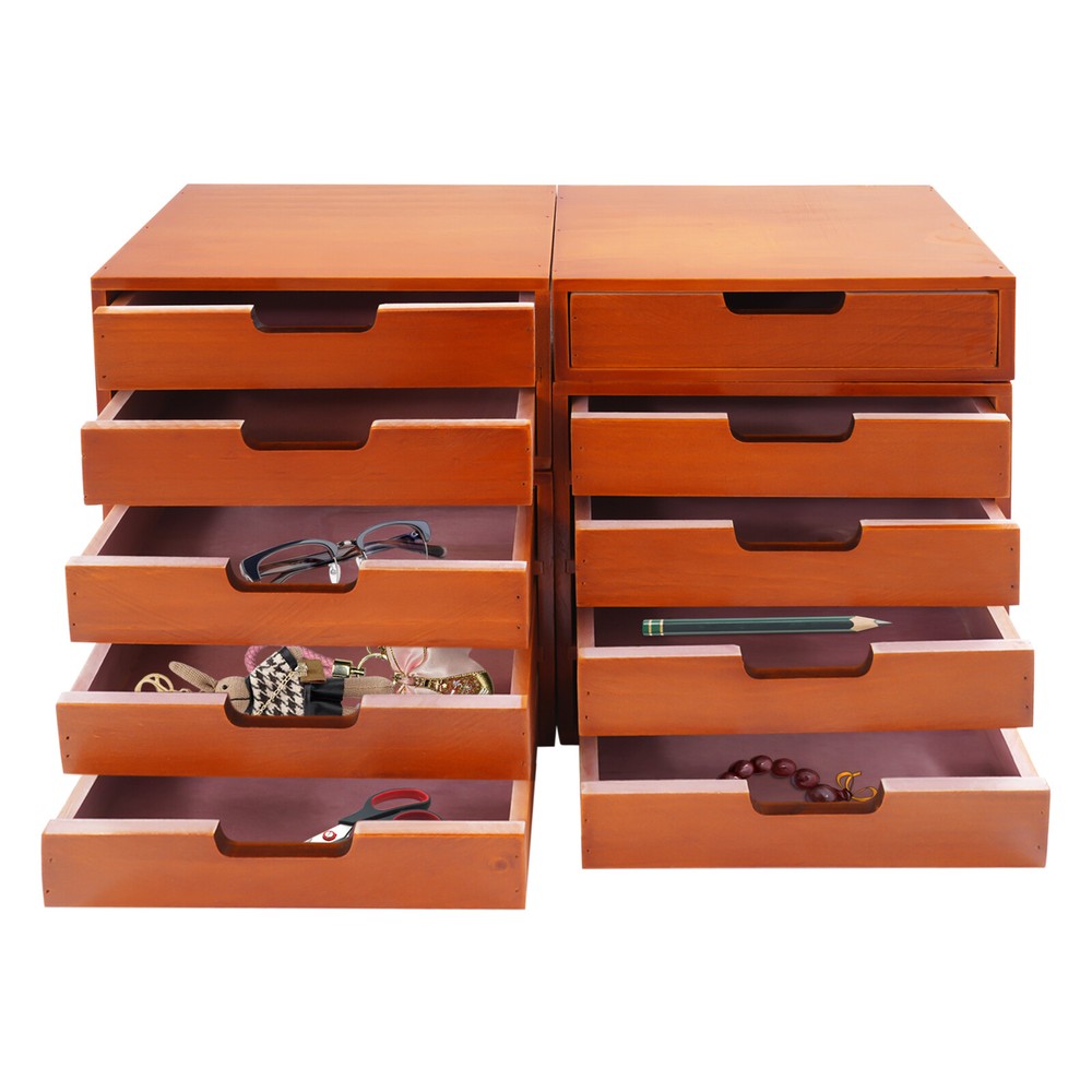 4 Pack 10 Drawer Desktop Organizer Wooden Stackable Storage Utility Drawers