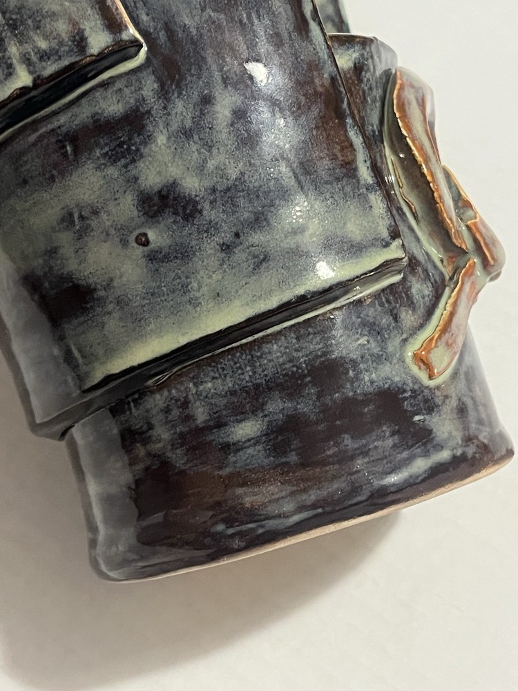 Studio Art Pottery Planter Pot Glazed Signed YCC Tiered Design Gray Drip