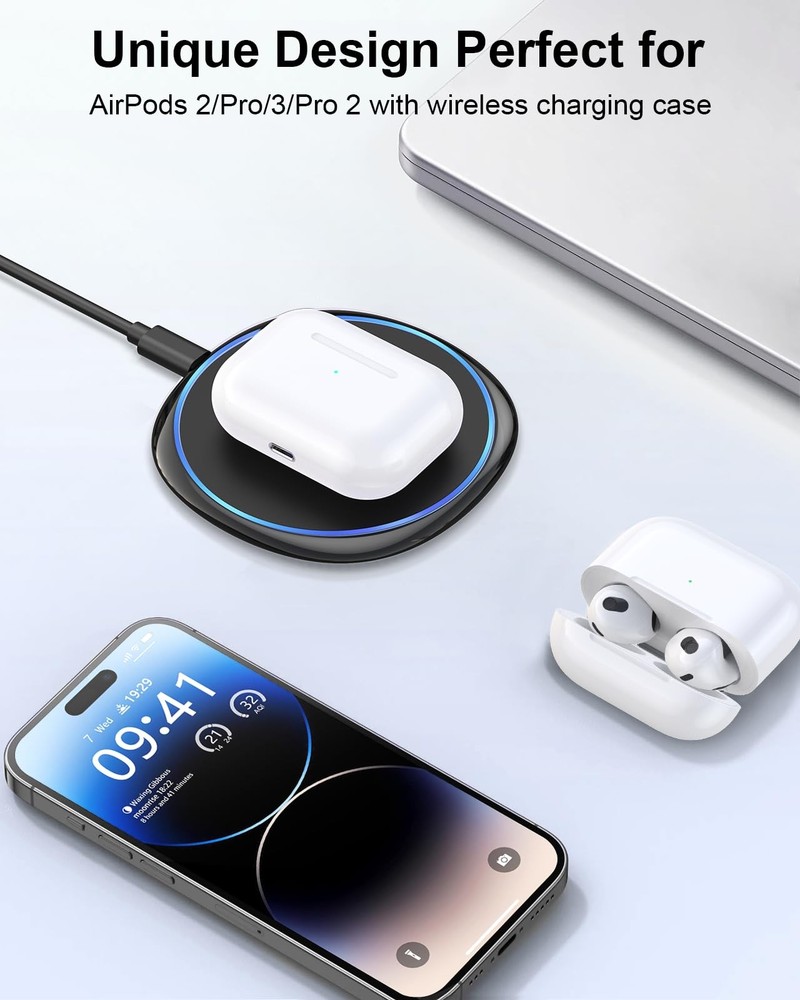 NANAMI Fast Wireless Charger [2 Pack] - Charging Pad 1, Black/Black