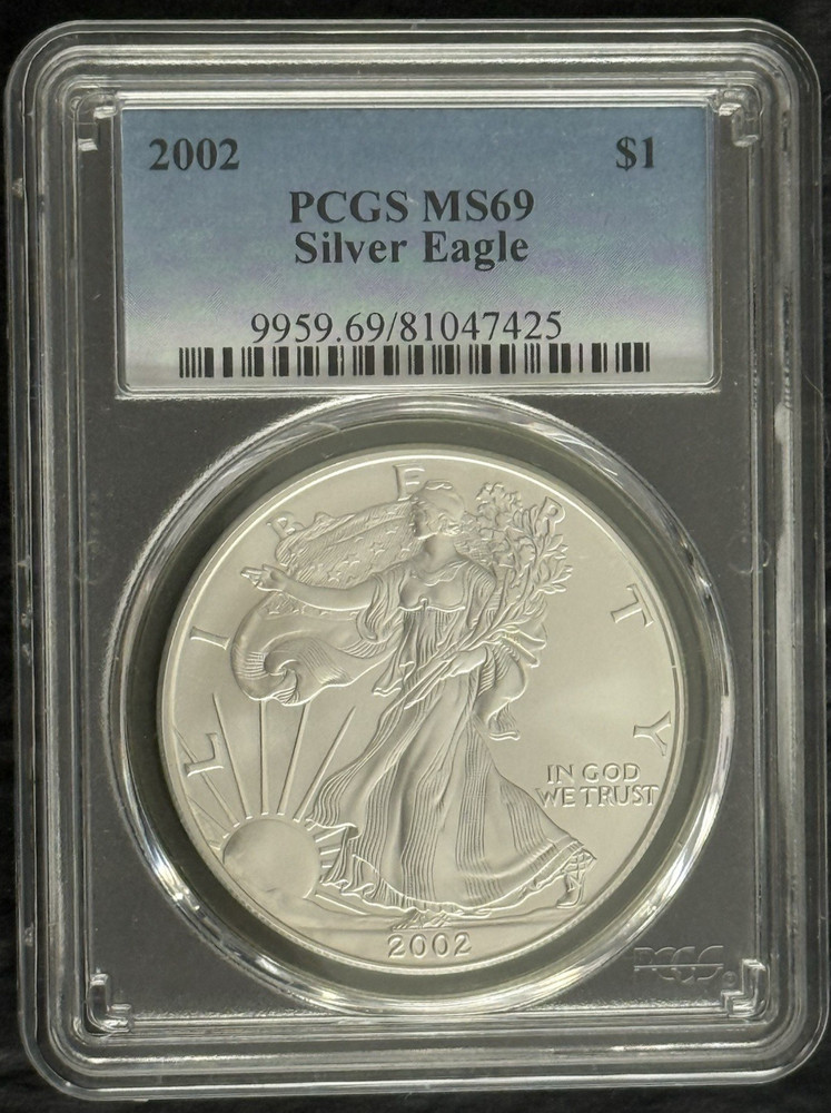 2002 $1 American Silver Eagle PCGS MS69 (Blue Label)