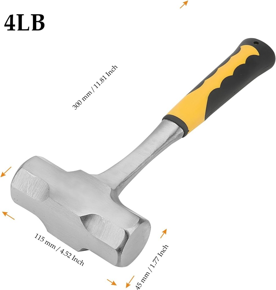 2 Pack 4lb Small Sledge Hammer, Club Hammer Medium, Silver, Black, Yellow