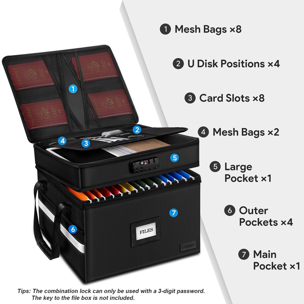 Fireproof Document Box With Lock 2 Layer File Cabinet Organizer With 5 Tab Inser