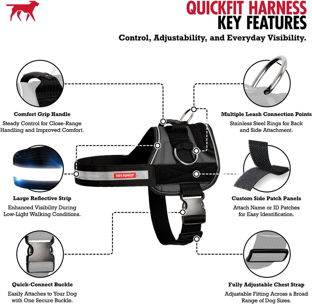 Fast Fit Harness for Medium Dogs | No Pull No Choke, Escape-Proof | Rugged Padde