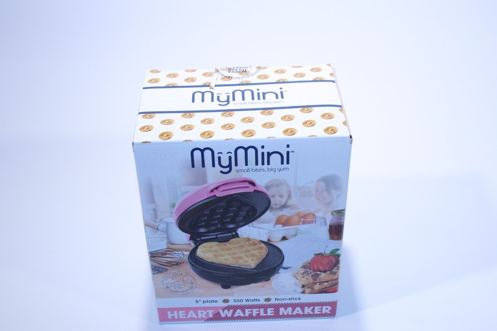 Compact Waffle Maker Heart Shaped MyMini Nostalgia Small Space Non Stick Surface