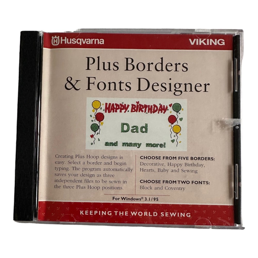 Husqvarna Viking Plus Borders & Font Designer Software CD Windows  412 5768-01