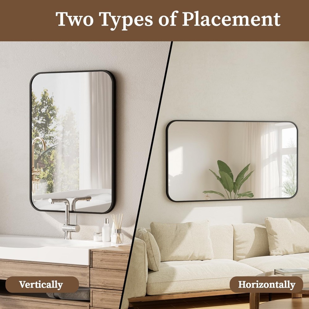 20" x 28" Rectangular Aluminum Alloy Frame Wall Mounted Bathroom Mirror with ...