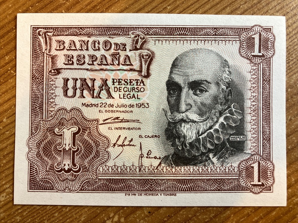 Spain Banknote. 1 Peseta. Dated 1953. Uncirculated Note.