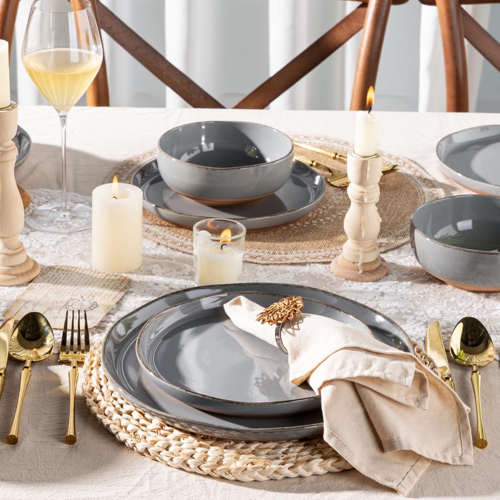 AmorArc Ceramic Dinnerware Sets for 4, 12 Pieces For 4(12Pcs), Limestone