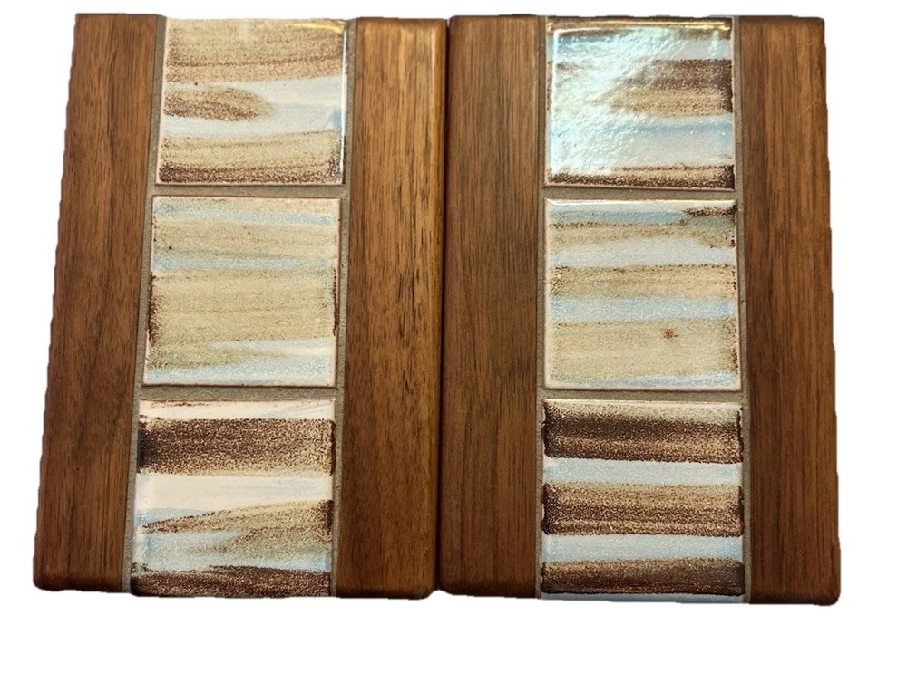 Gordon Jane Martz For Marshall Studios Ceramic Tile Walnut Bookends MCM 1960s