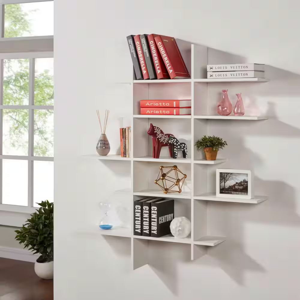 White MDF 5-Level Asymmetric Floating Shelf