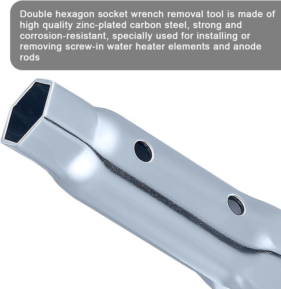RV Water Heater Element Wrench Socket, 1-1/16 in X 1-1/2 in X 6 in Dual Hex Anod