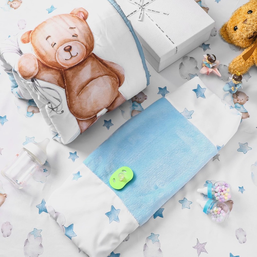 5 Pcs Crib Bedding Set for Toddlers Include Cloud Balloon Bear Theme Crib She...