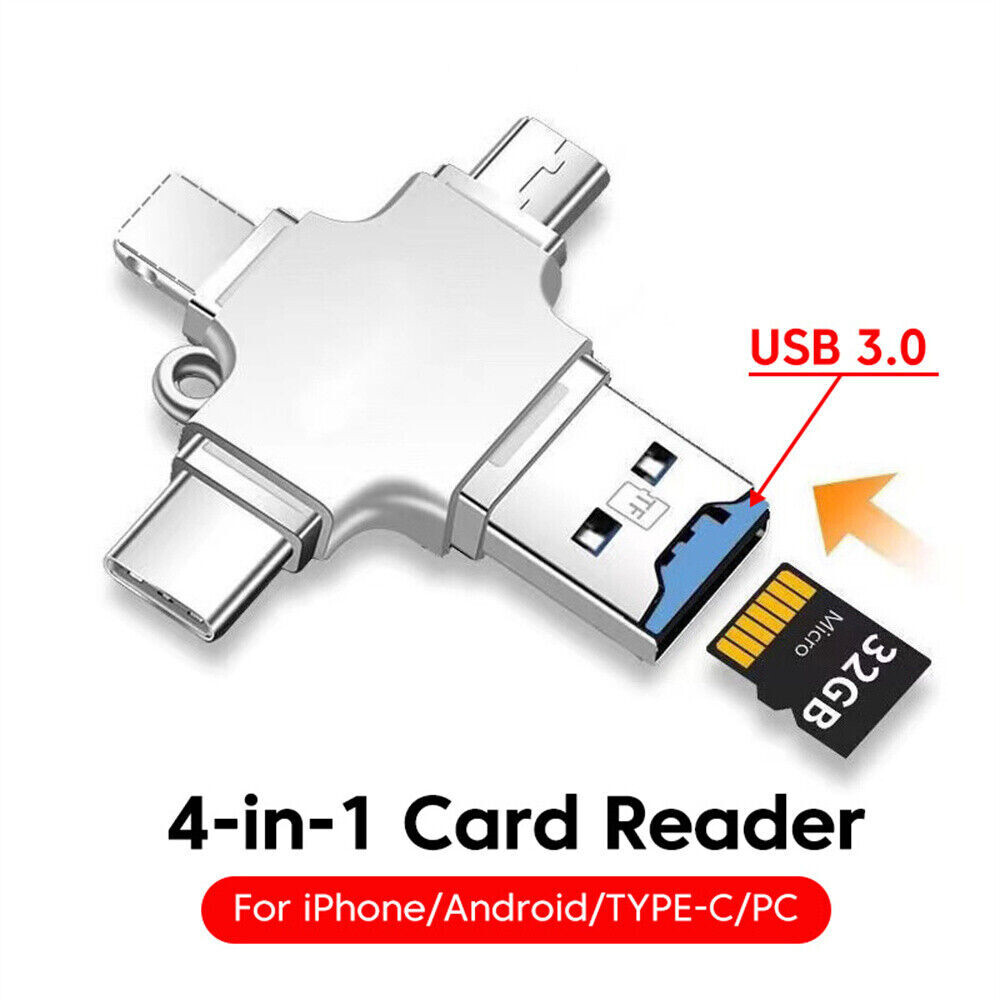 4 in 1 OTG Card Reader USB-C Micro TF Memory Card Adapter For iPhone Android PC