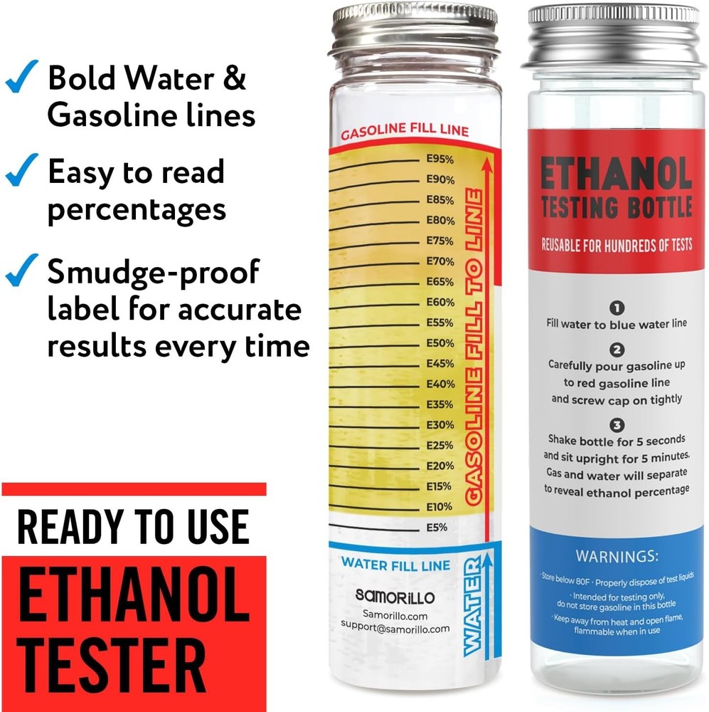 Reusable Ethanol Testing Kit - 2-Pack E85 Fuel Test Bottle, Wide Mouth