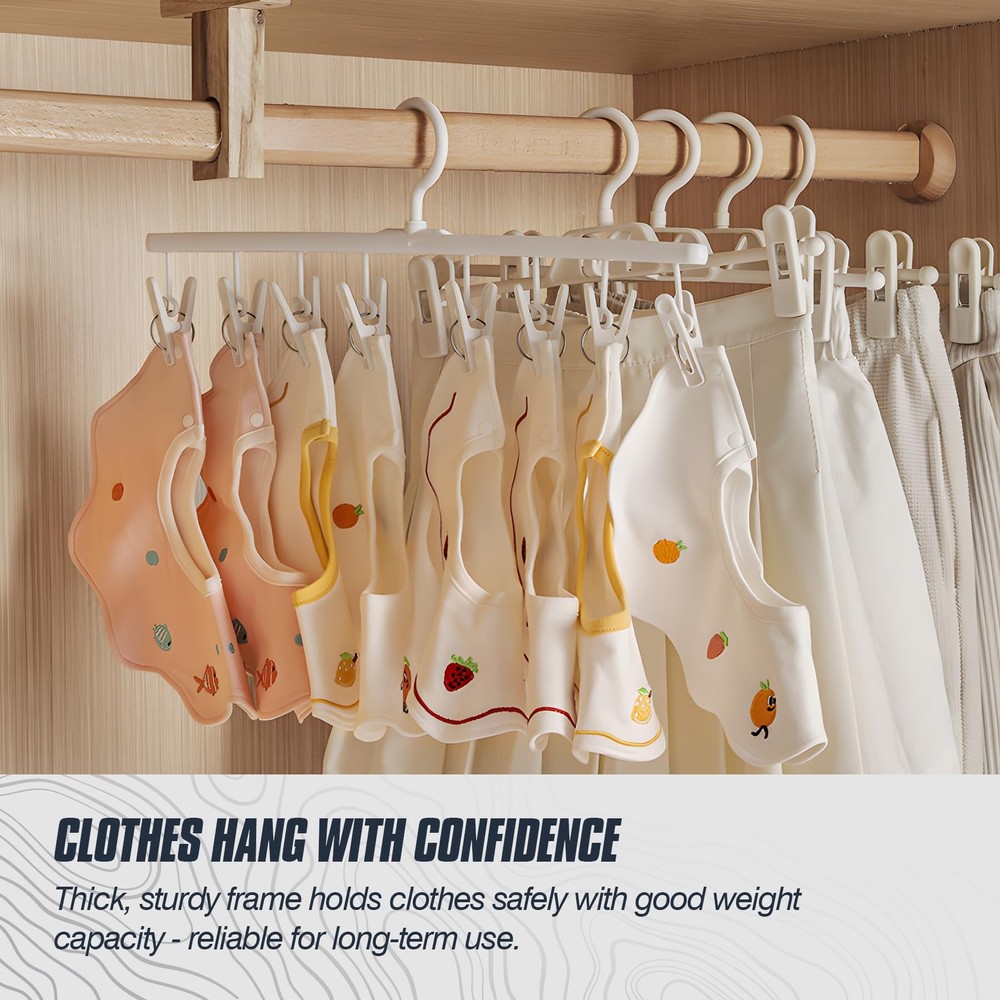 2-Pack Hanging Sock Drying Rack, White Clothes Hanger with 8 Hooks, Windproof...