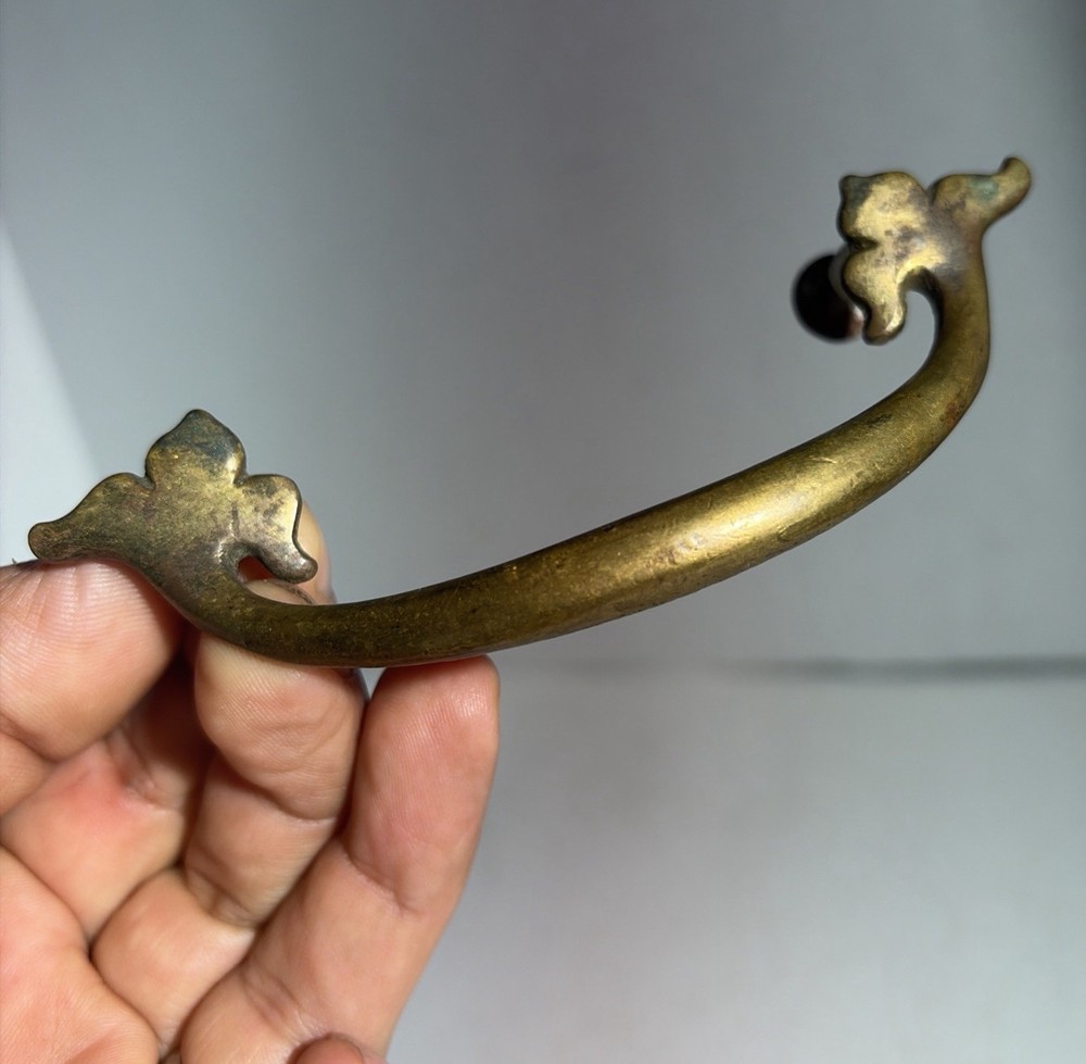 Antique Vintage Victorian Single Brass Drawer Pull Handle Floral