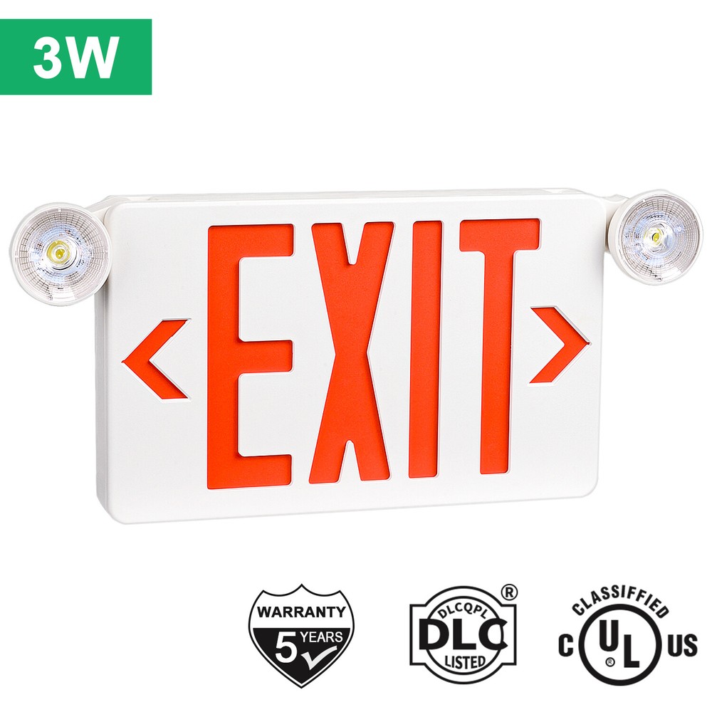 Red LED Exit Sign, UL-Listed Emergency Light - Dual LED Lamp ABS Fire Resistance