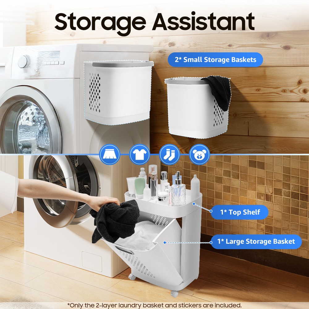 Laundry Basket Movable Hand-Held Bathroom Clothes Storage Basket with Wheels