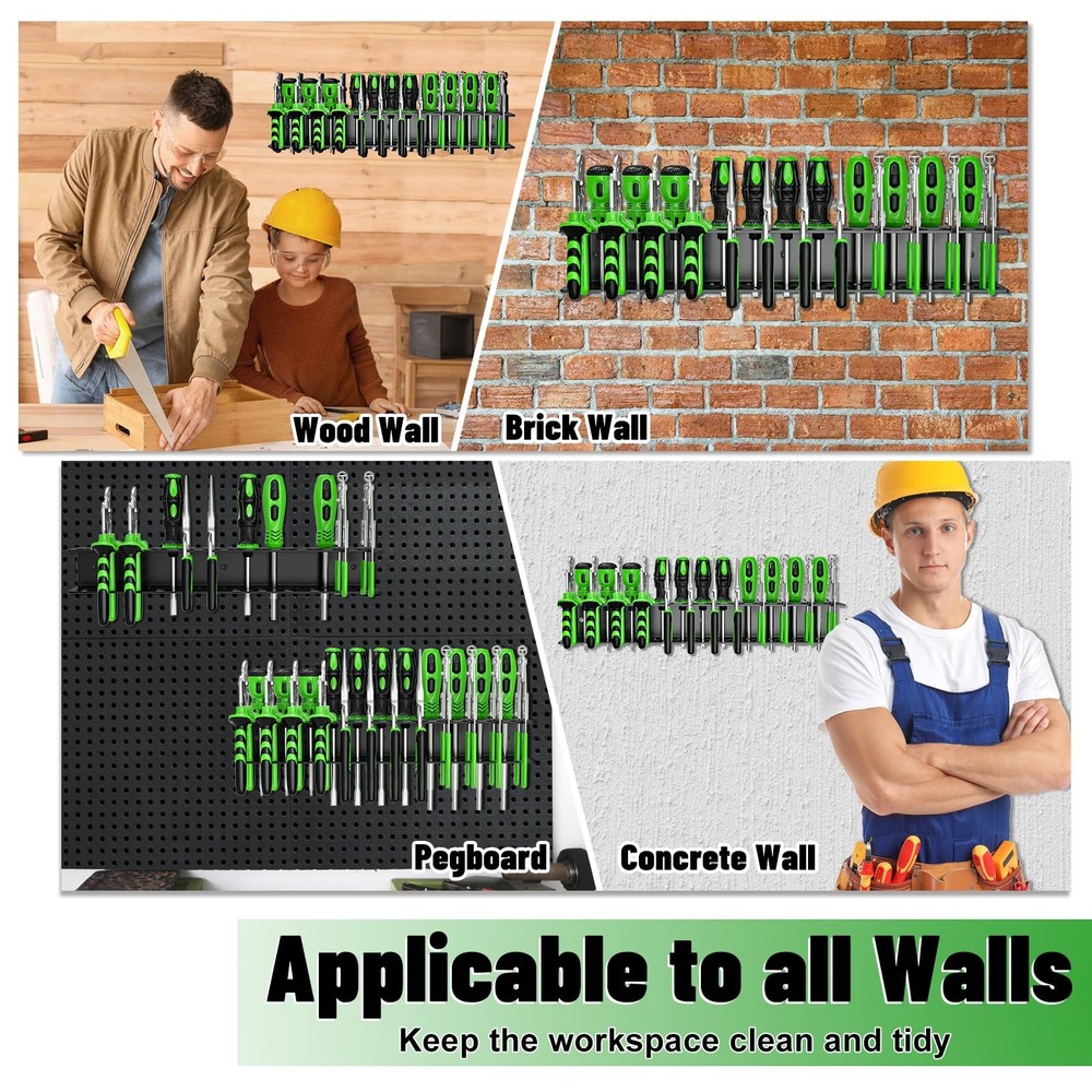 Wall Mount Tool Organizer Rack, Heavy Duty Screwdriver Pliers Holder 2PC