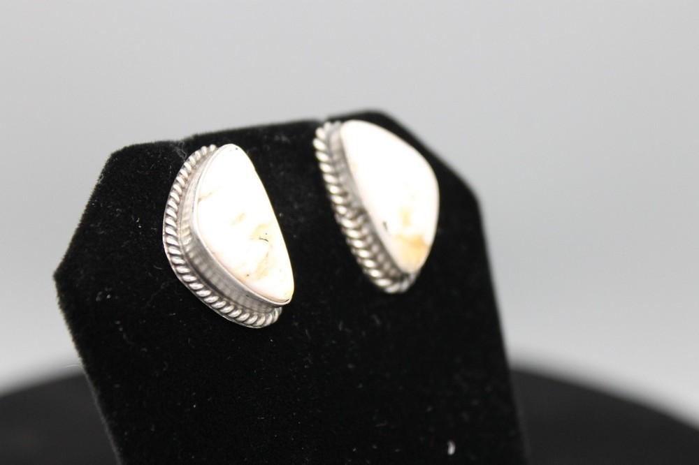 White Buffalo and Sterling Push Back Earrings