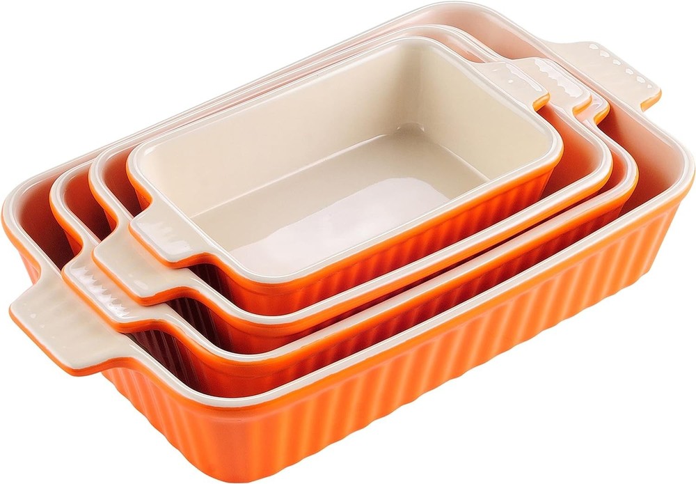 Bakeware Set of 4 Ceramic Baking Pans Rectangular Oven Safe Casserole Dish