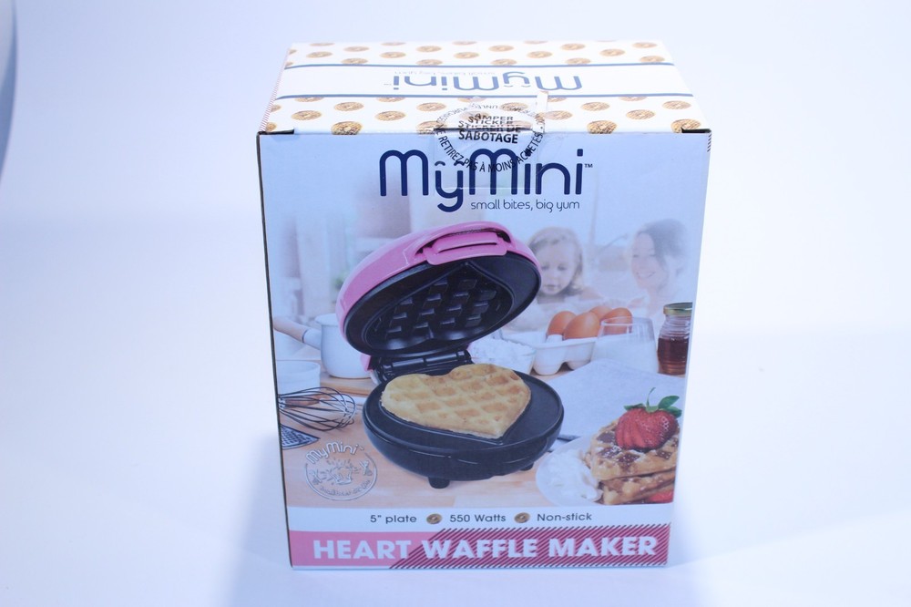 Compact Waffle Maker Heart Shaped MyMini Nostalgia Small Space Non Stick Surface