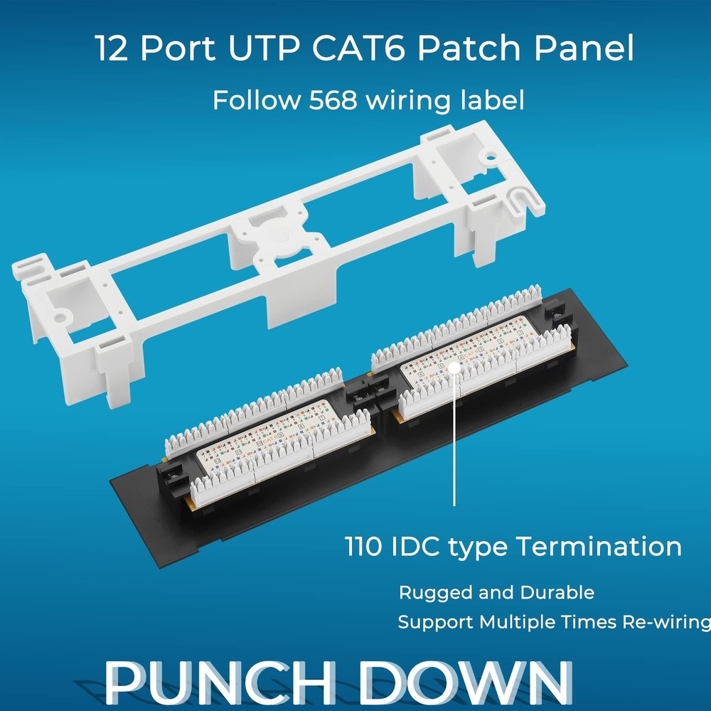 Rapink Patch Panel 12 Port Cat6 10G Support, Network Patch Panel UTP 10-Inch,...