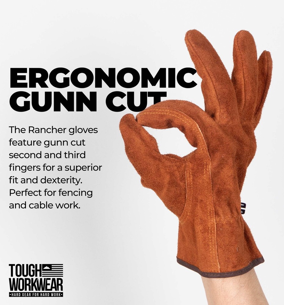 Tough Workwear Leather Work Gloves - Cow Split Leather Gardening Constructio...