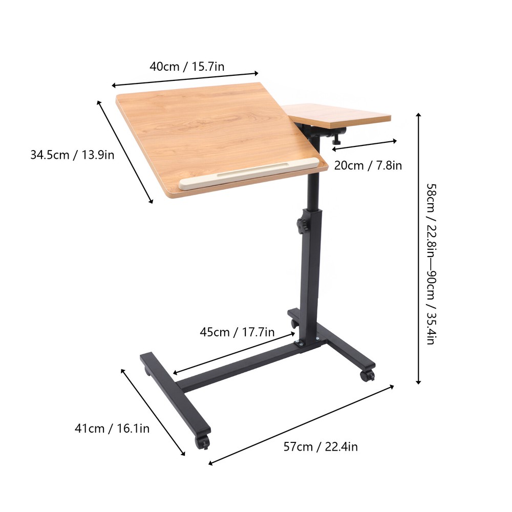 Adjustable Rolling Laptop Desk Mobile Computer Stand Bed Side Table Desk