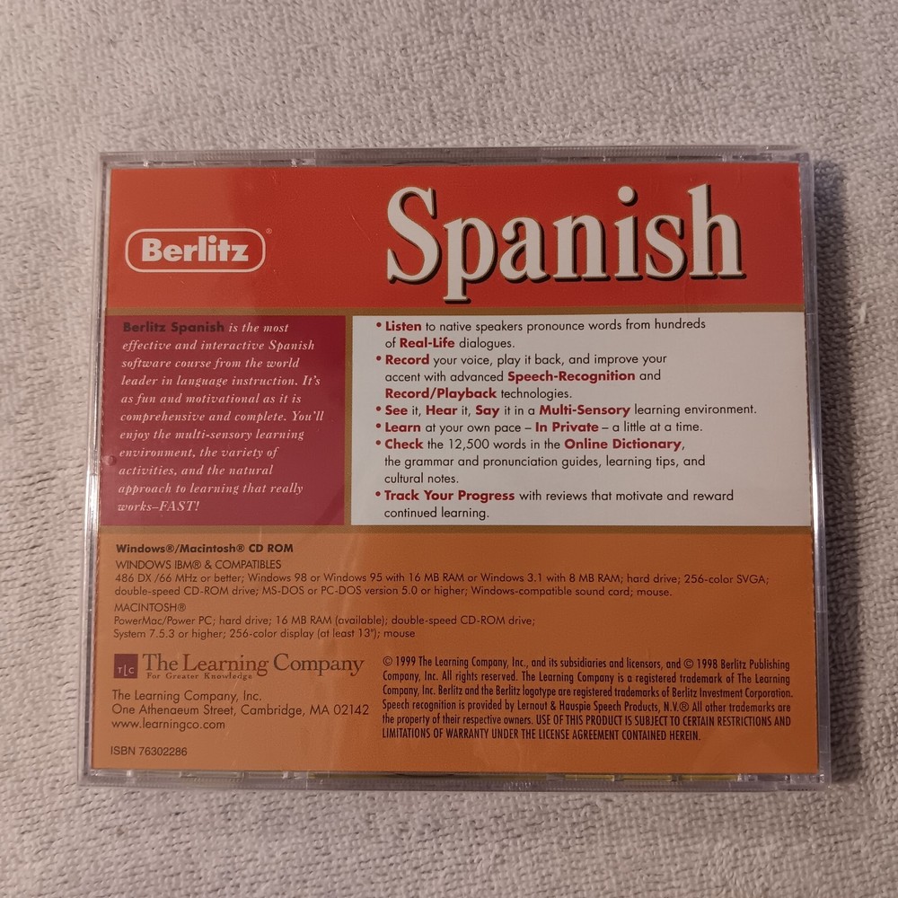 Berlitz Spanish CD ROM for Windows & Macintosh 1998 Software - New Sealed
