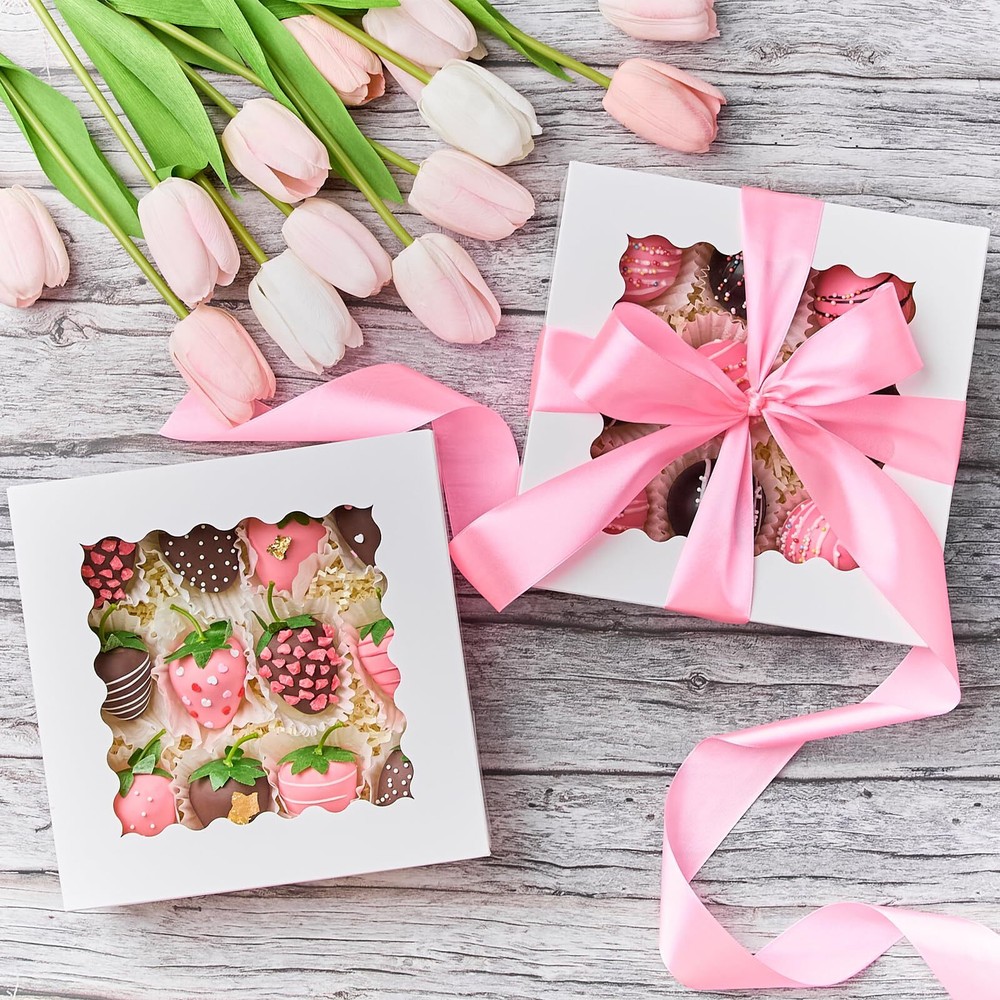 20 PCS 8x8x2.5" Pie Boxes with Window Auto-Popup Bakery Boxes for Pastry