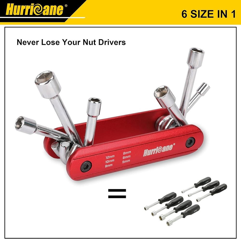 Folding Socket Wrench,6 in 1 Folding Nut Driver Set Metric, Hex Nut Driver Set,