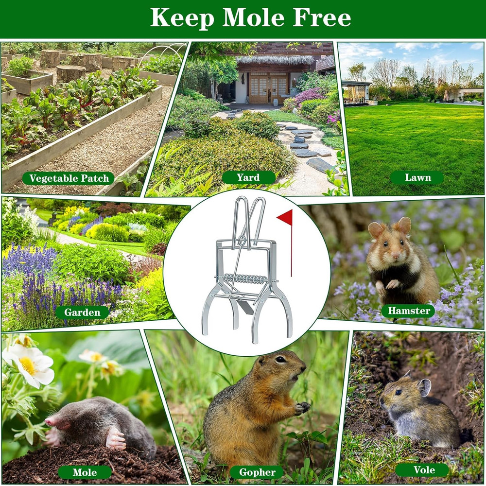4 Pack Mole Traps That Kill Best, Mole Trap Easy to Set, Galvanized Steel Gopher